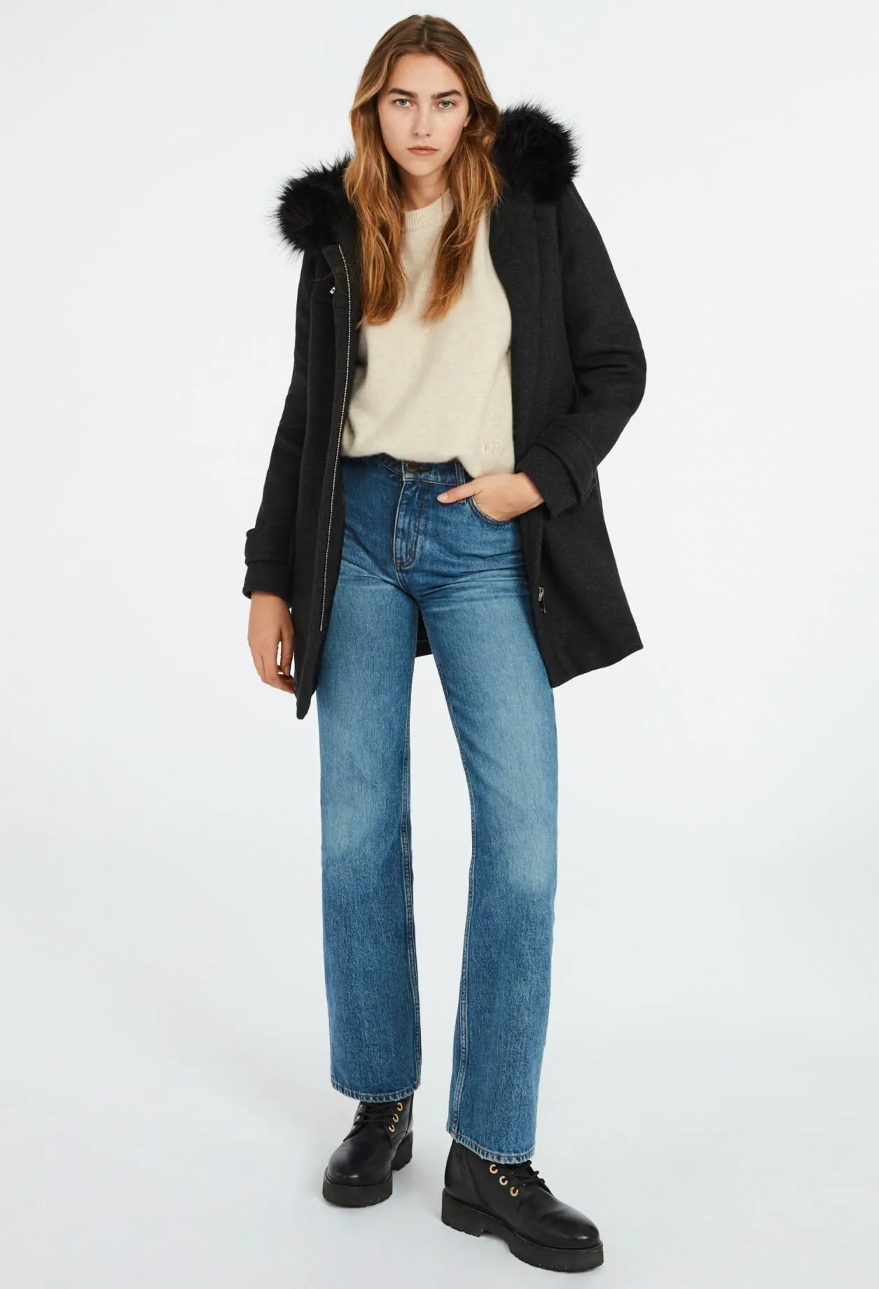 Manteau col fausse fourrure | Claudie FR