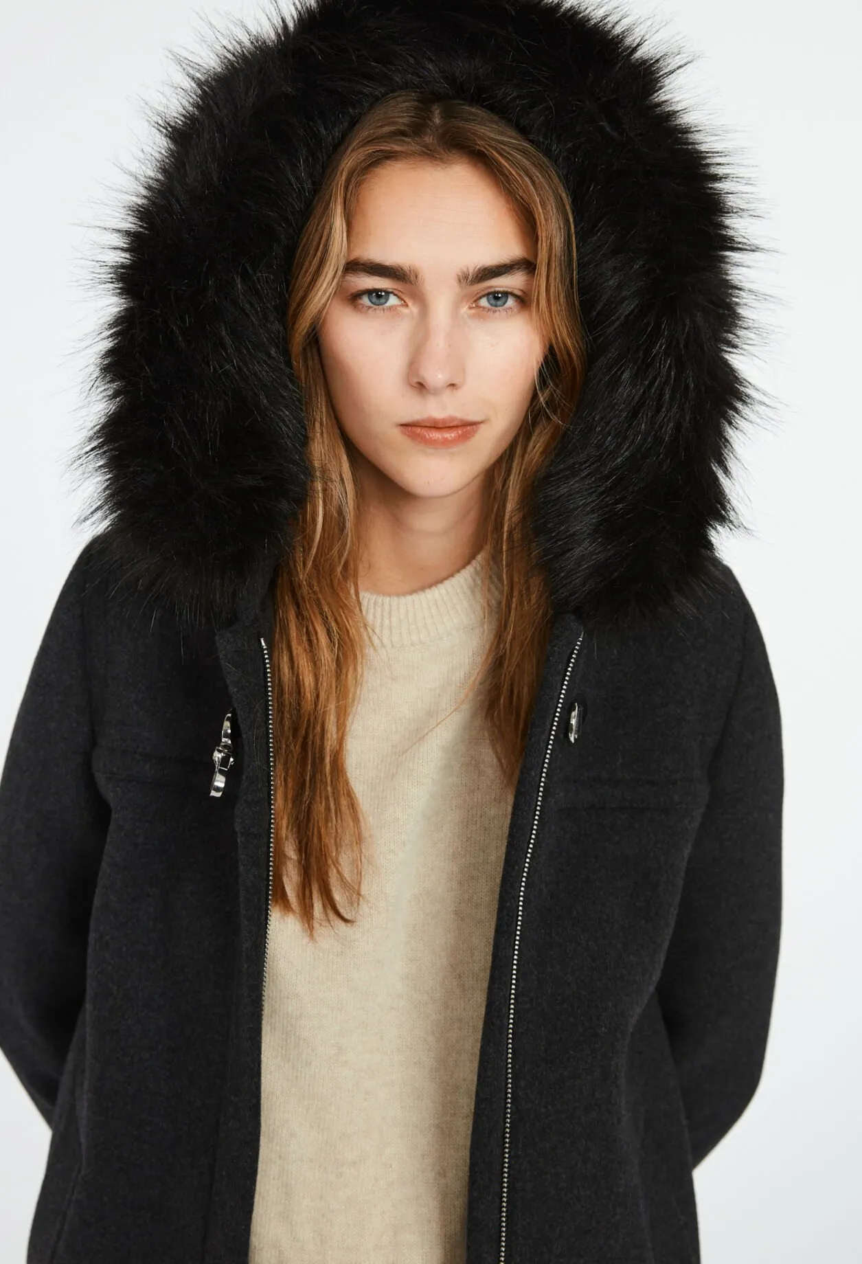 Manteau col fausse fourrure | Claudie FR