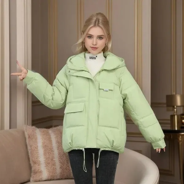 Manteau court à capuche en coton pour femme, veste couvertes hiver multi-poches 2024