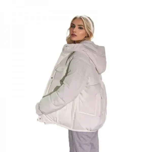 Manteau court à capuche en coton pour femme, veste couvertes hiver multi-poches 2024