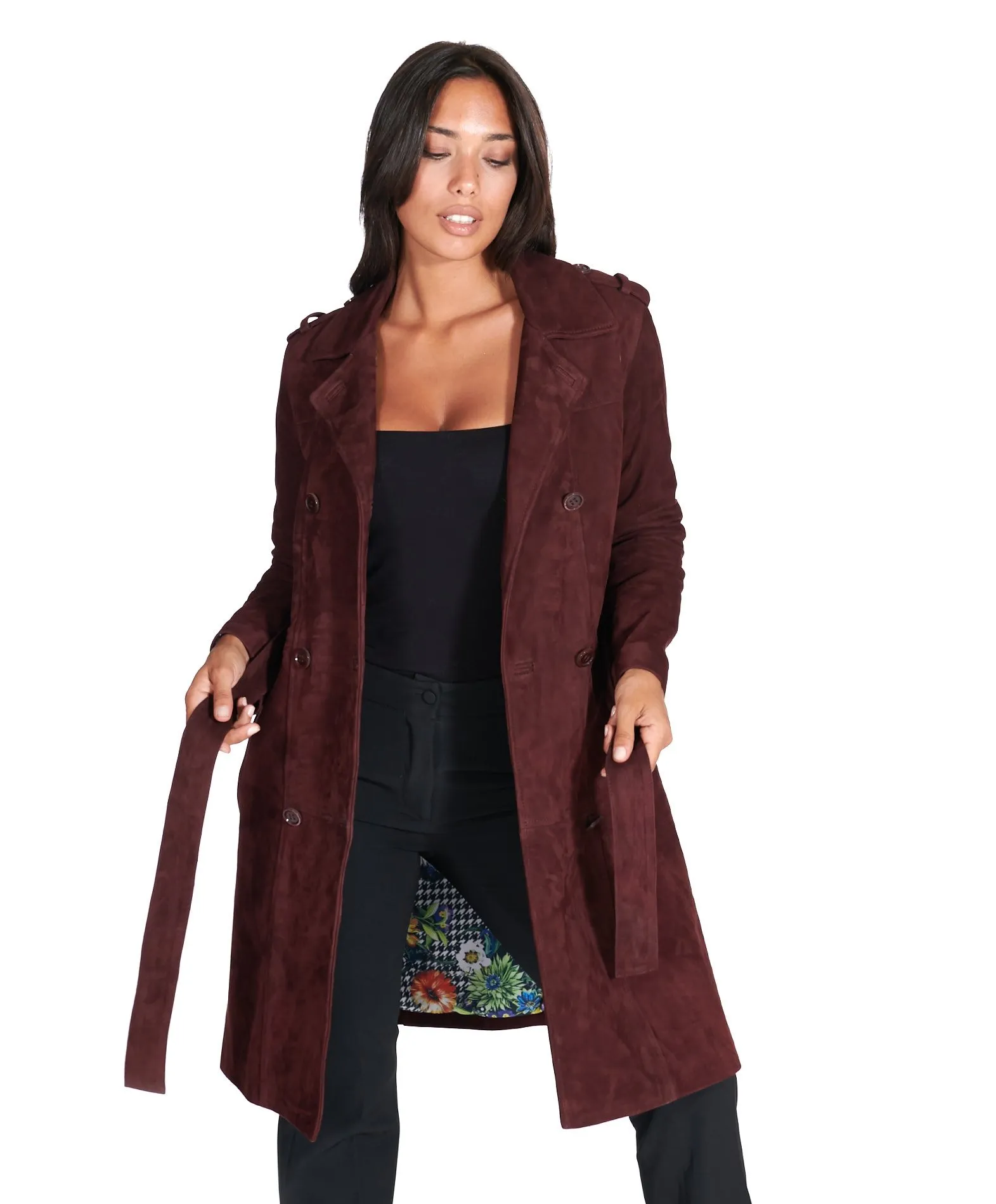 Manteau cuir femme trench cuir daim manteau cuir bordeaux Kate