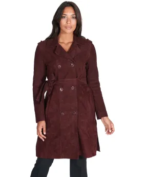 Manteau cuir femme trench cuir daim manteau cuir bordeaux Kate