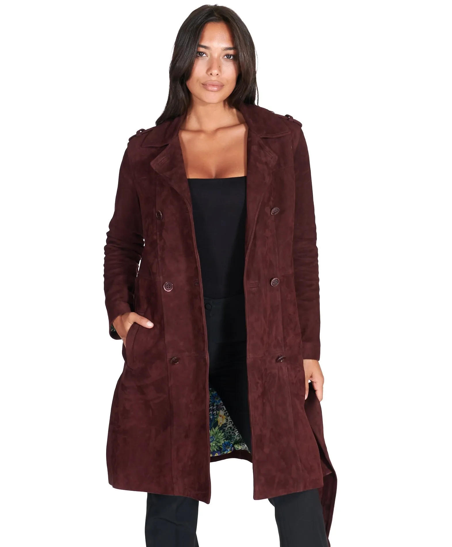 Manteau cuir femme trench cuir daim manteau cuir bordeaux Kate