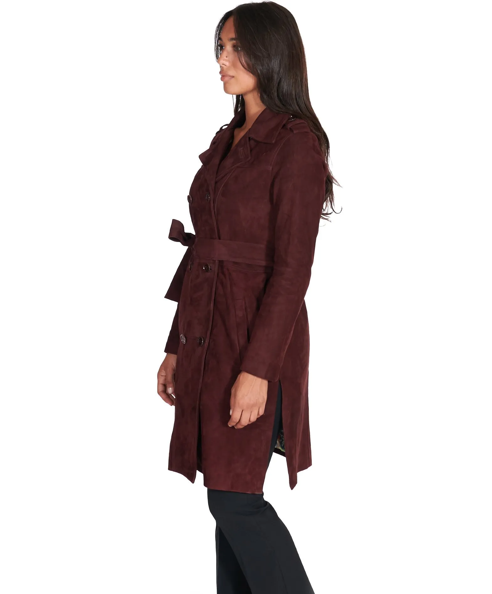 Manteau cuir femme trench cuir daim manteau cuir bordeaux Kate