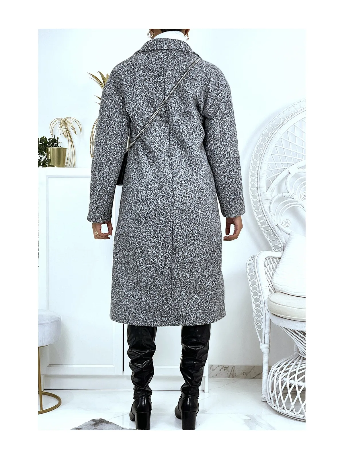 Manteau droit gris effet mouton