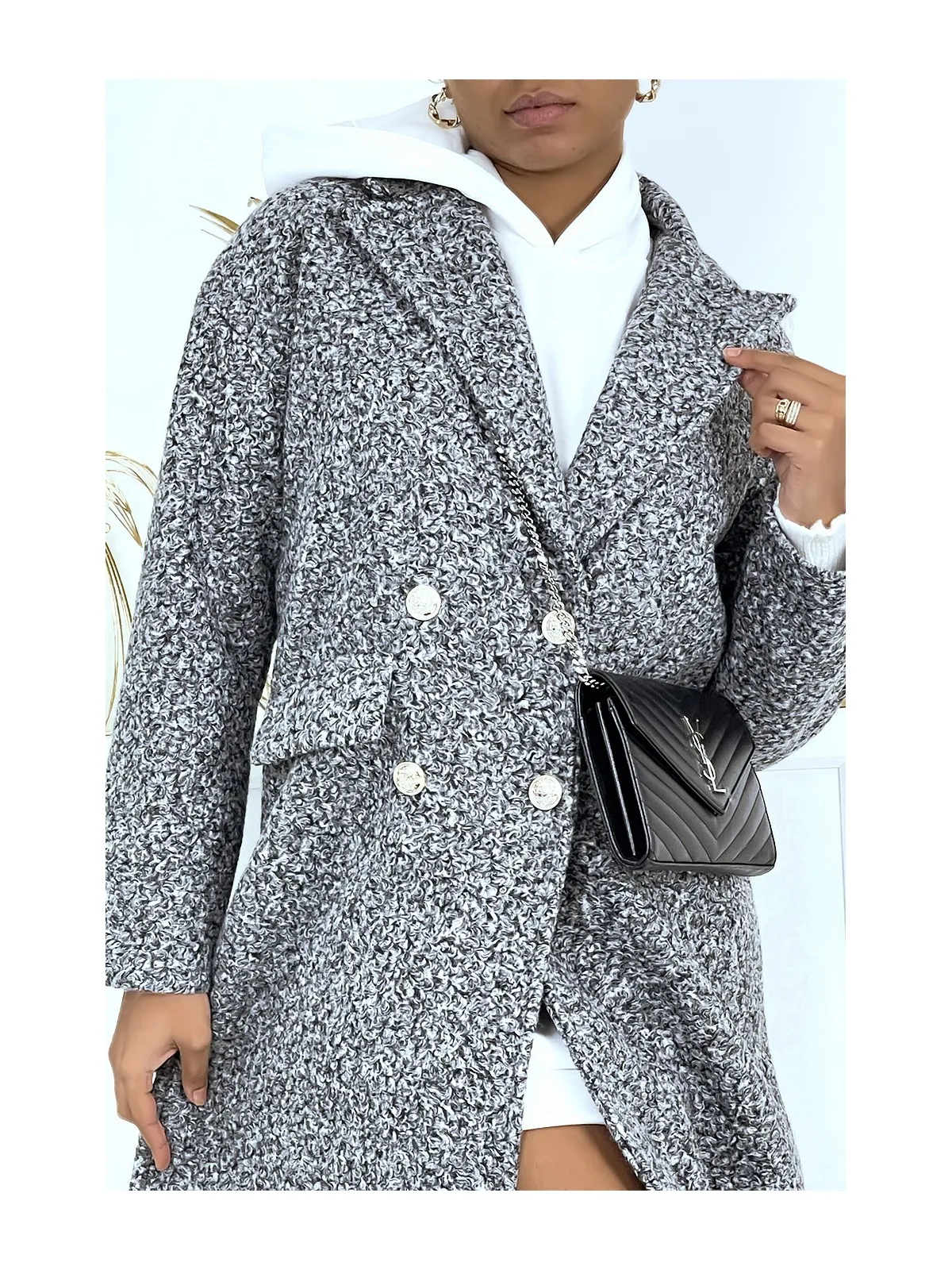 Manteau droit gris effet mouton