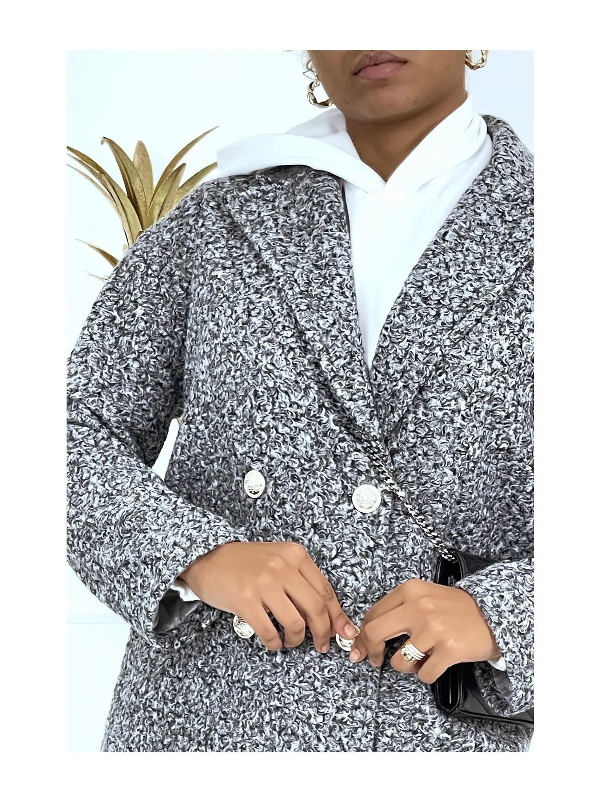 Manteau droit gris effet mouton