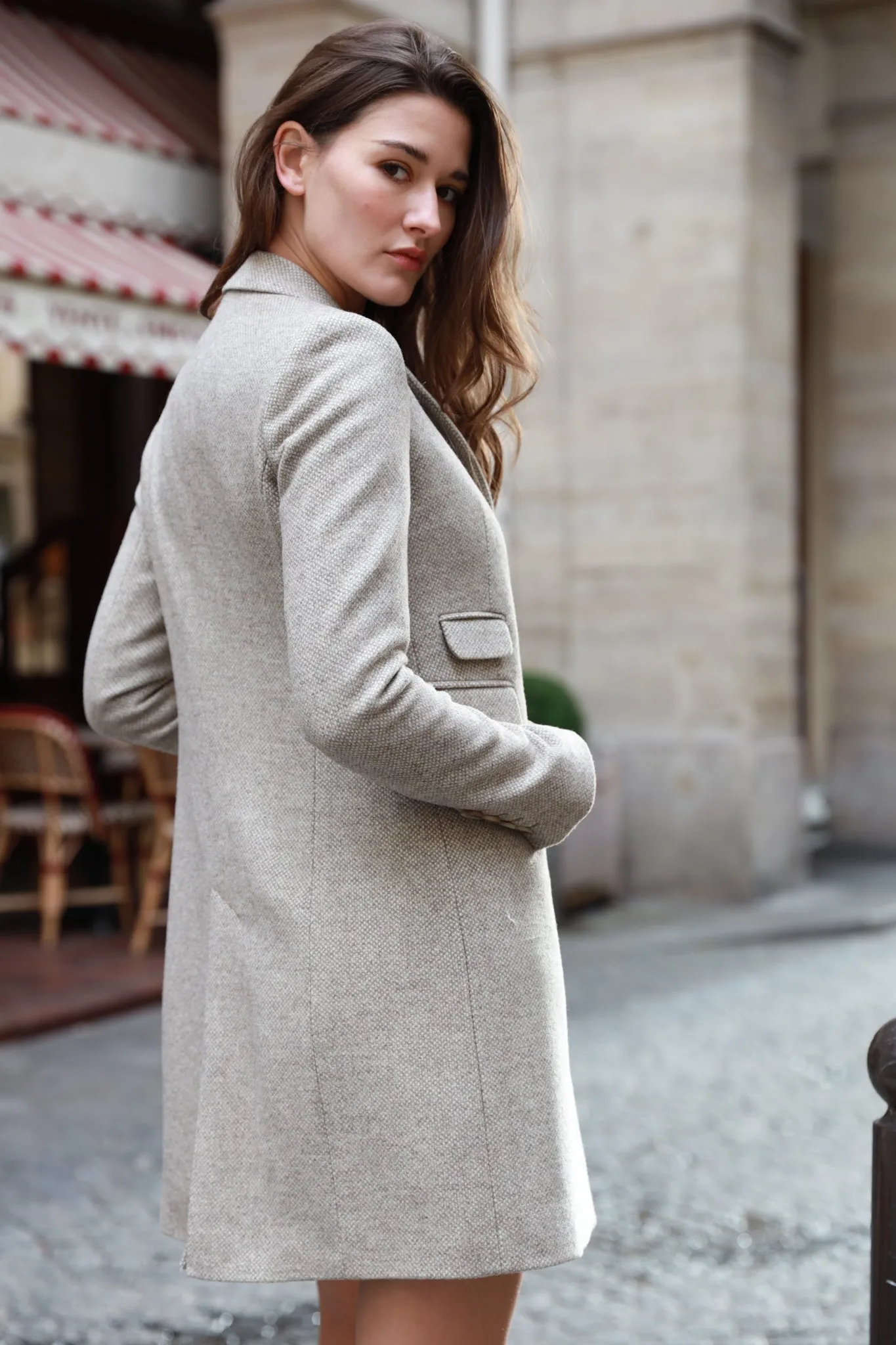 Manteau Jemma redingote en laine - Tweed Beige