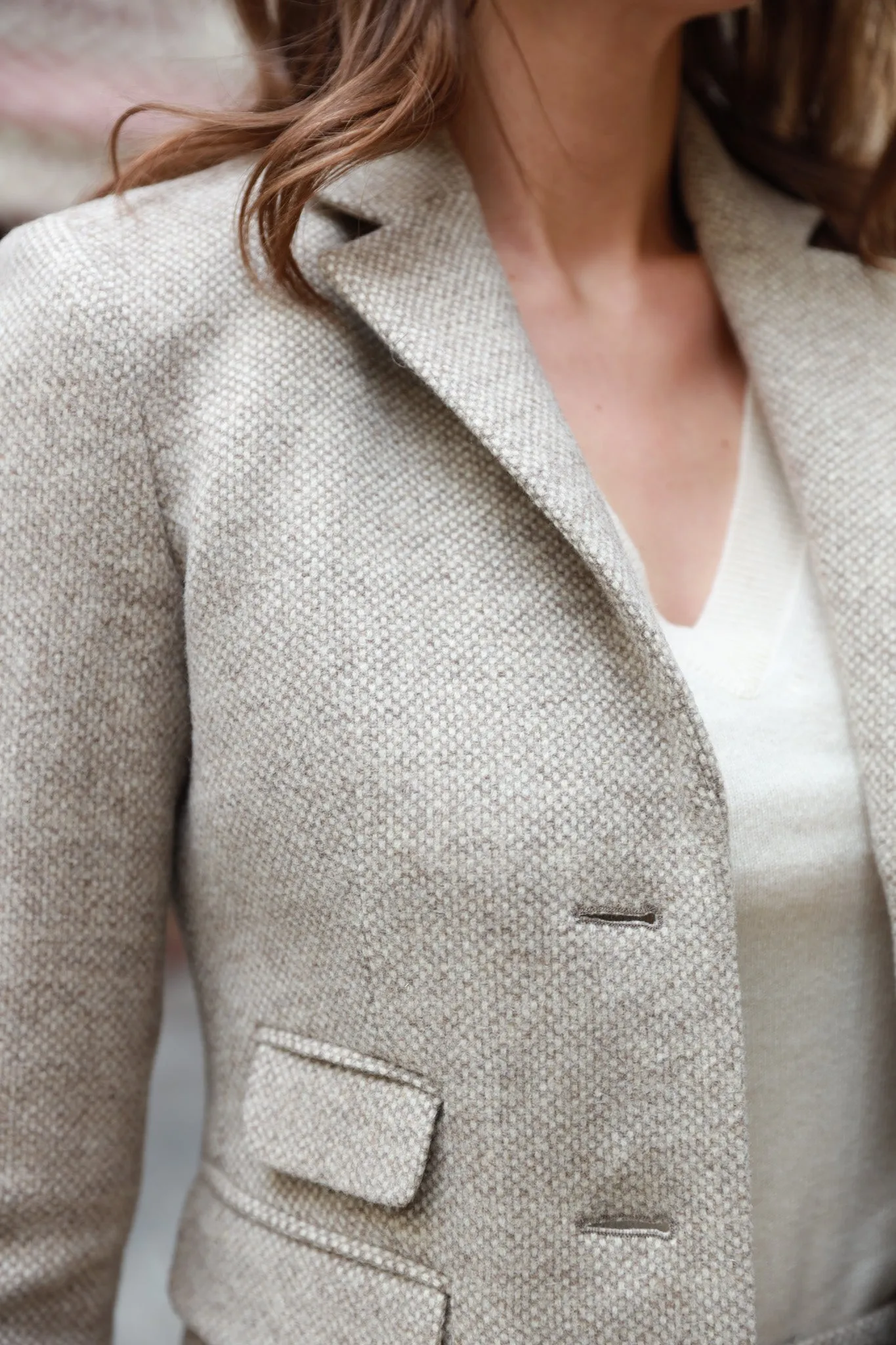 Manteau Jemma redingote en laine - Tweed Beige