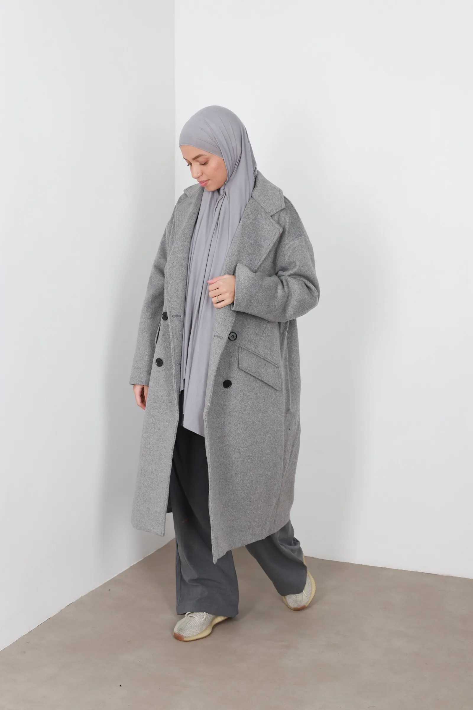 Manteau laina croisé gris foncé