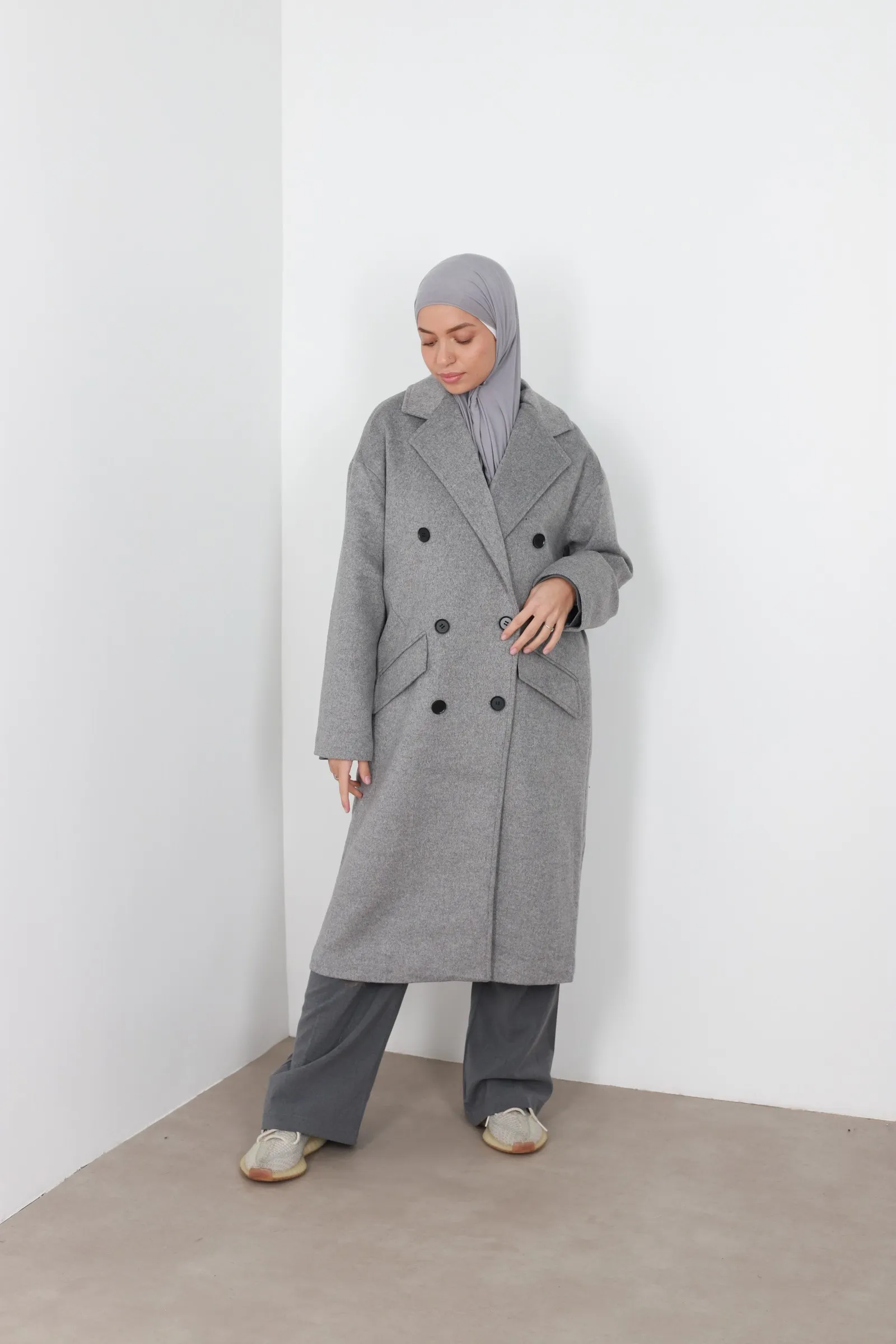 Manteau laina croisé gris foncé