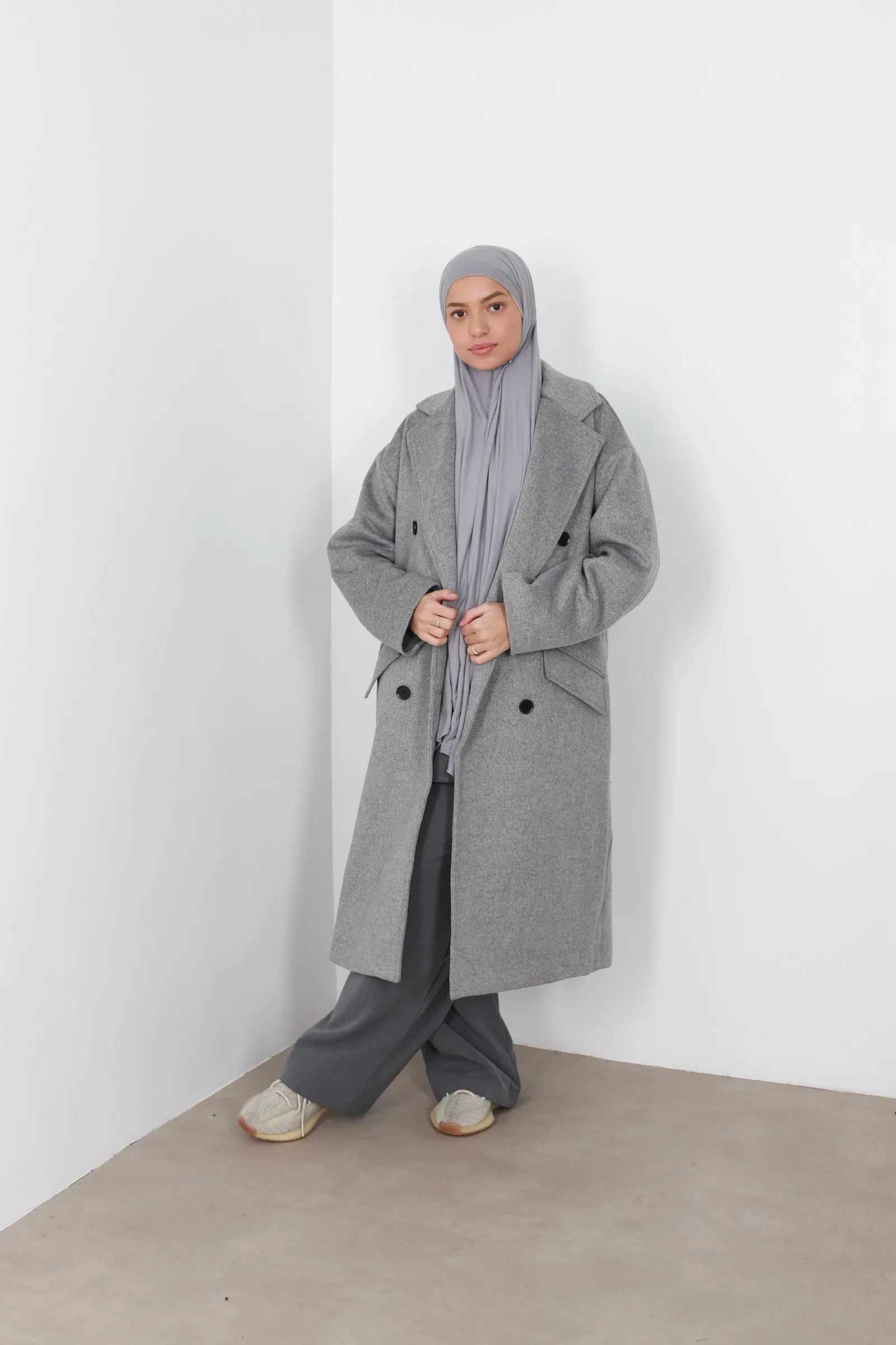 Manteau laina croisé gris foncé