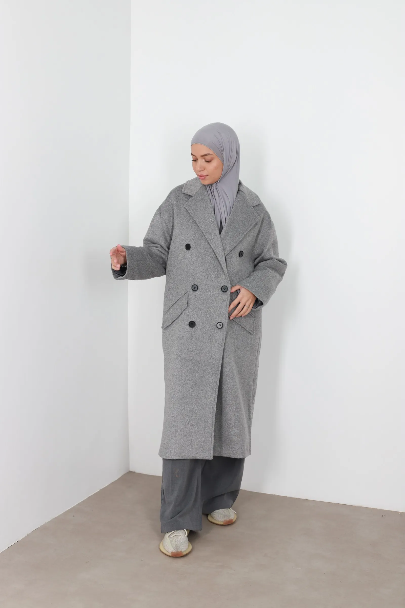 Manteau laina croisé gris foncé