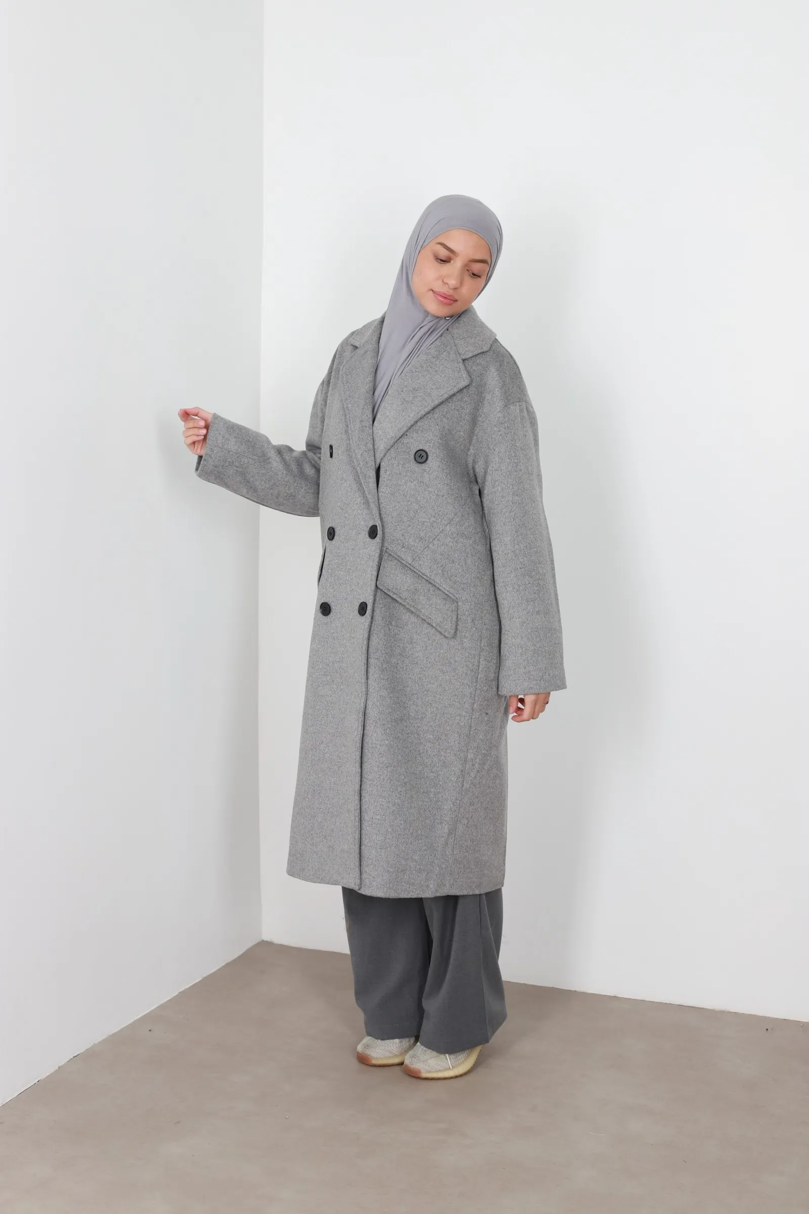 Manteau laina croisé gris foncé