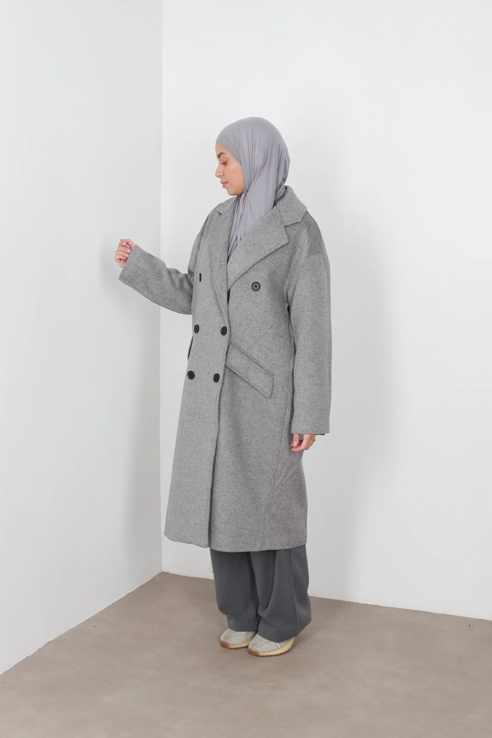 Manteau laina croisé gris foncé