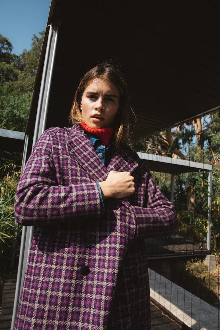 Manteau Lenny violet à carreaux en laine recyclée