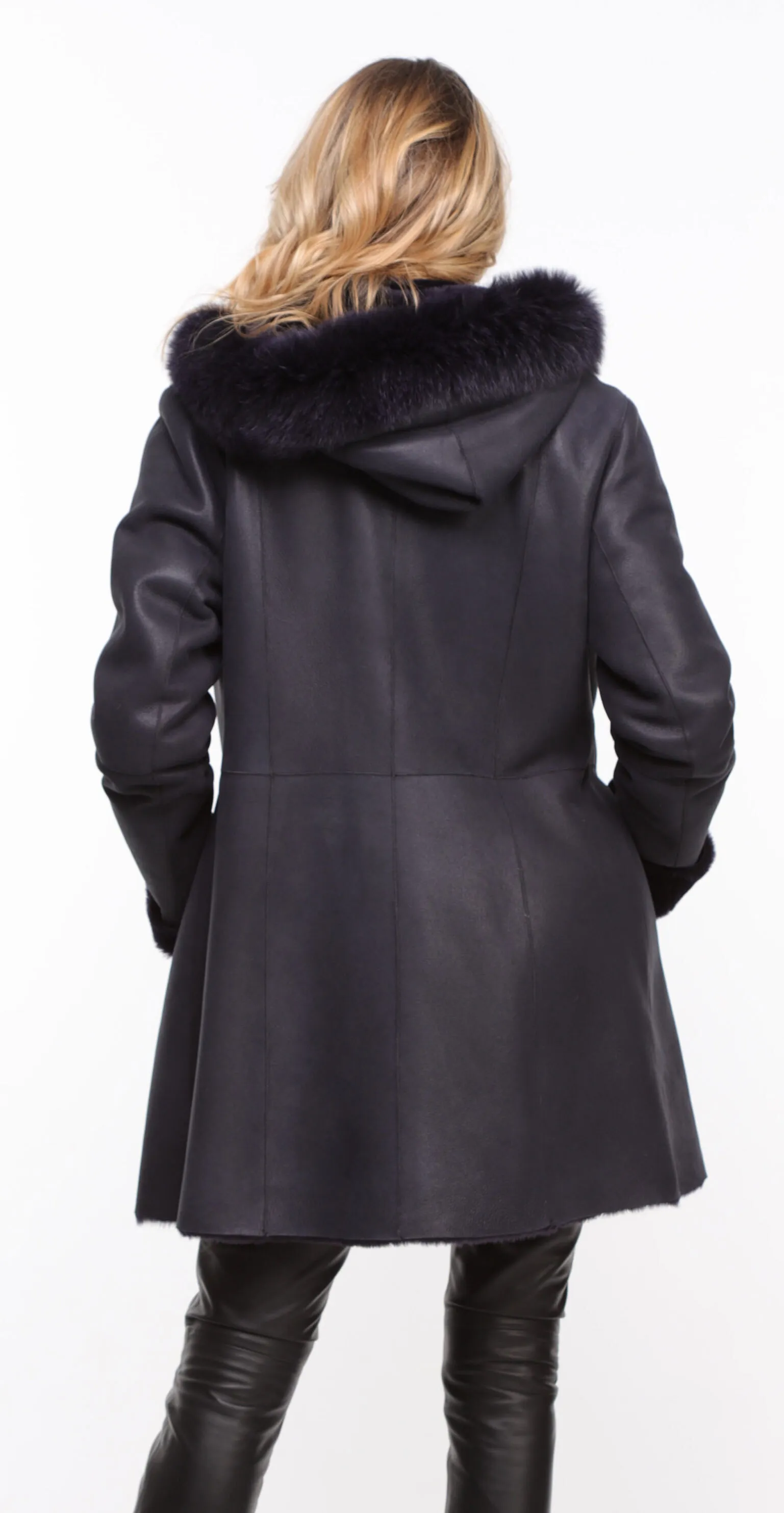 Manteau mouton capuche femme marine