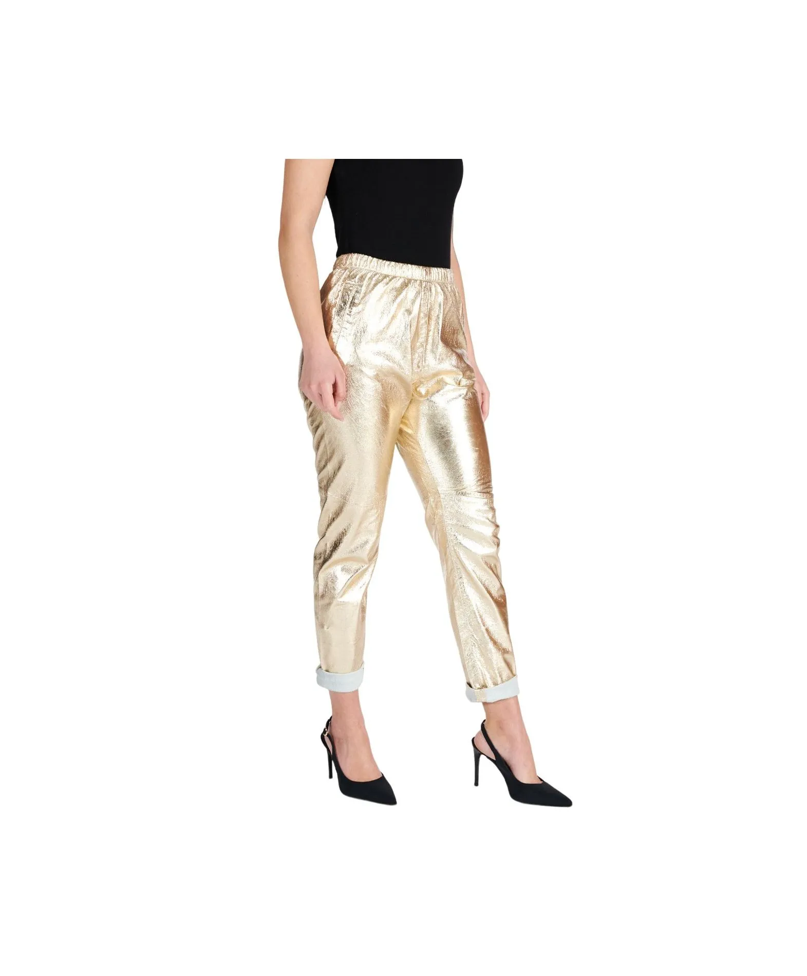 Pantalon cuir femme pantalon cuir doré pantalon moto cuir Vanda