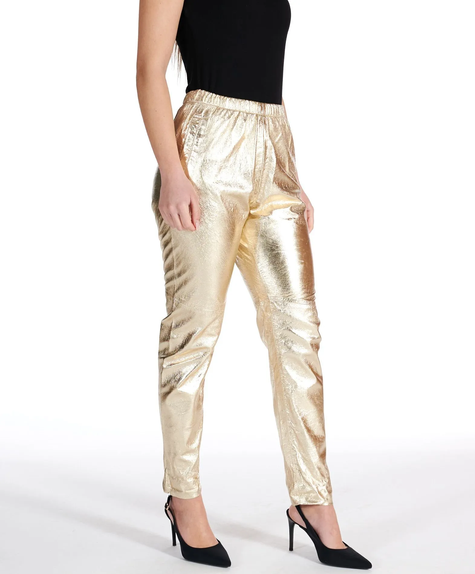 Pantalon cuir femme pantalon cuir doré pantalon moto cuir Vanda