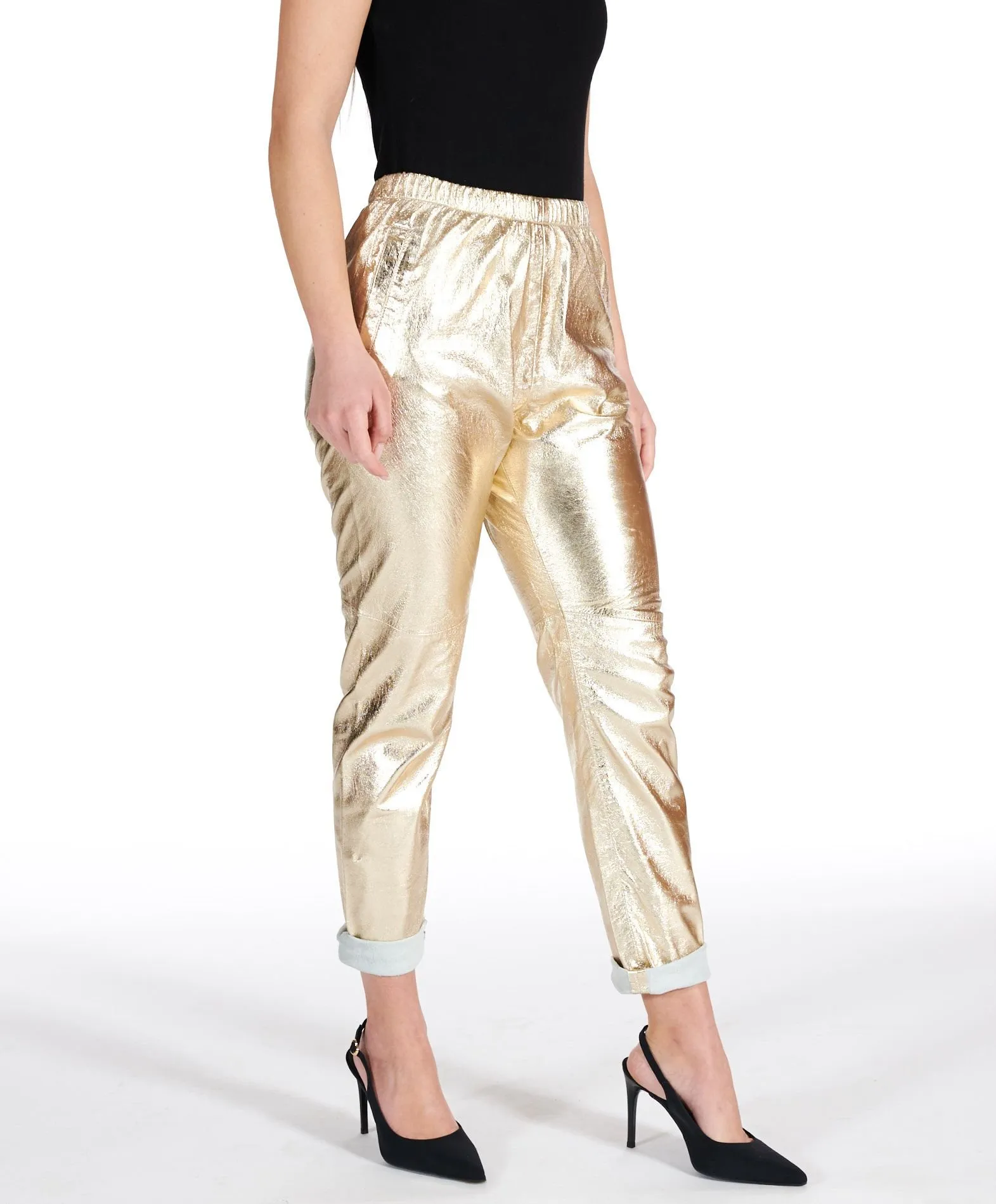 Pantalon cuir femme pantalon cuir doré pantalon moto cuir Vanda