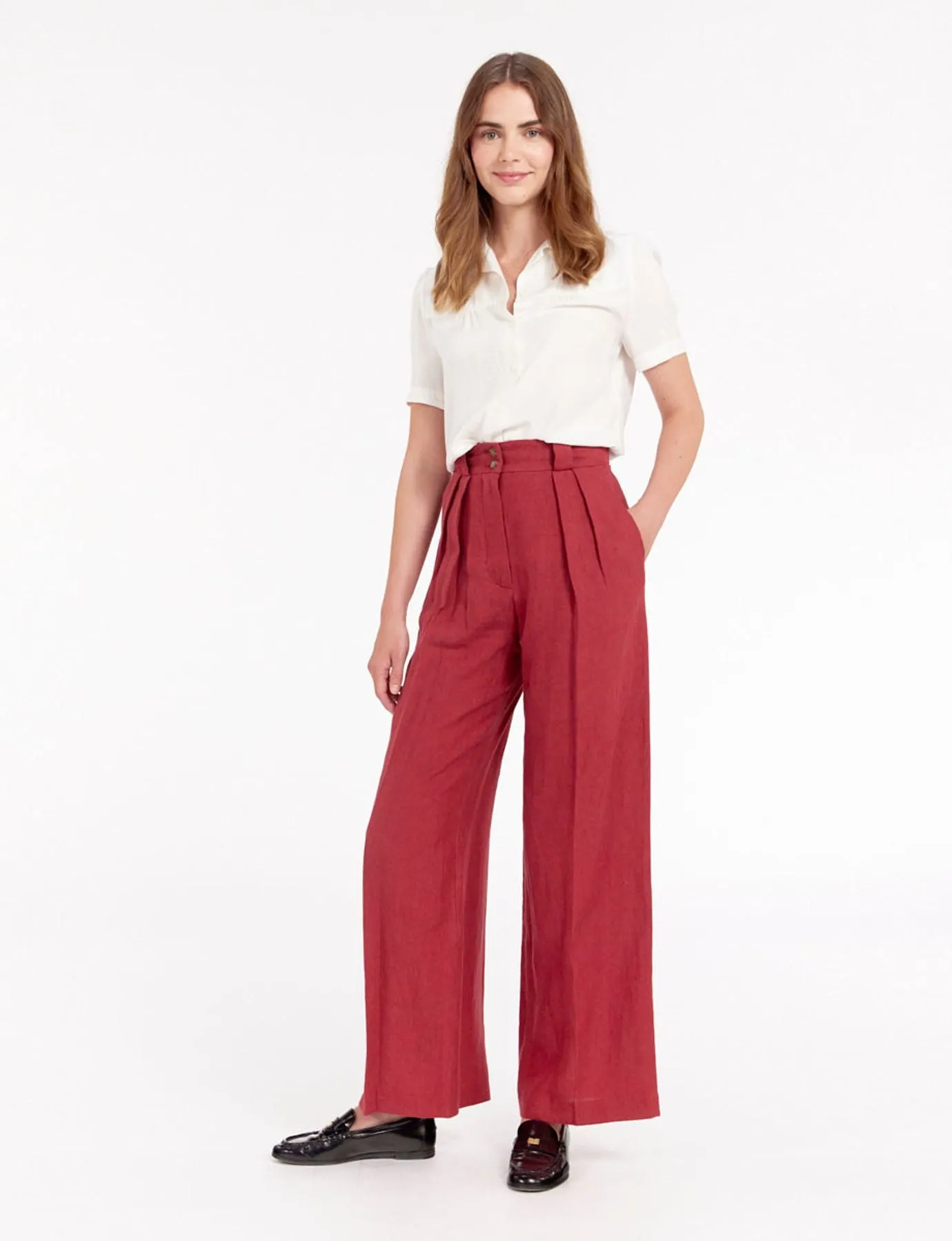 Pantalon Marlène en lin framboise