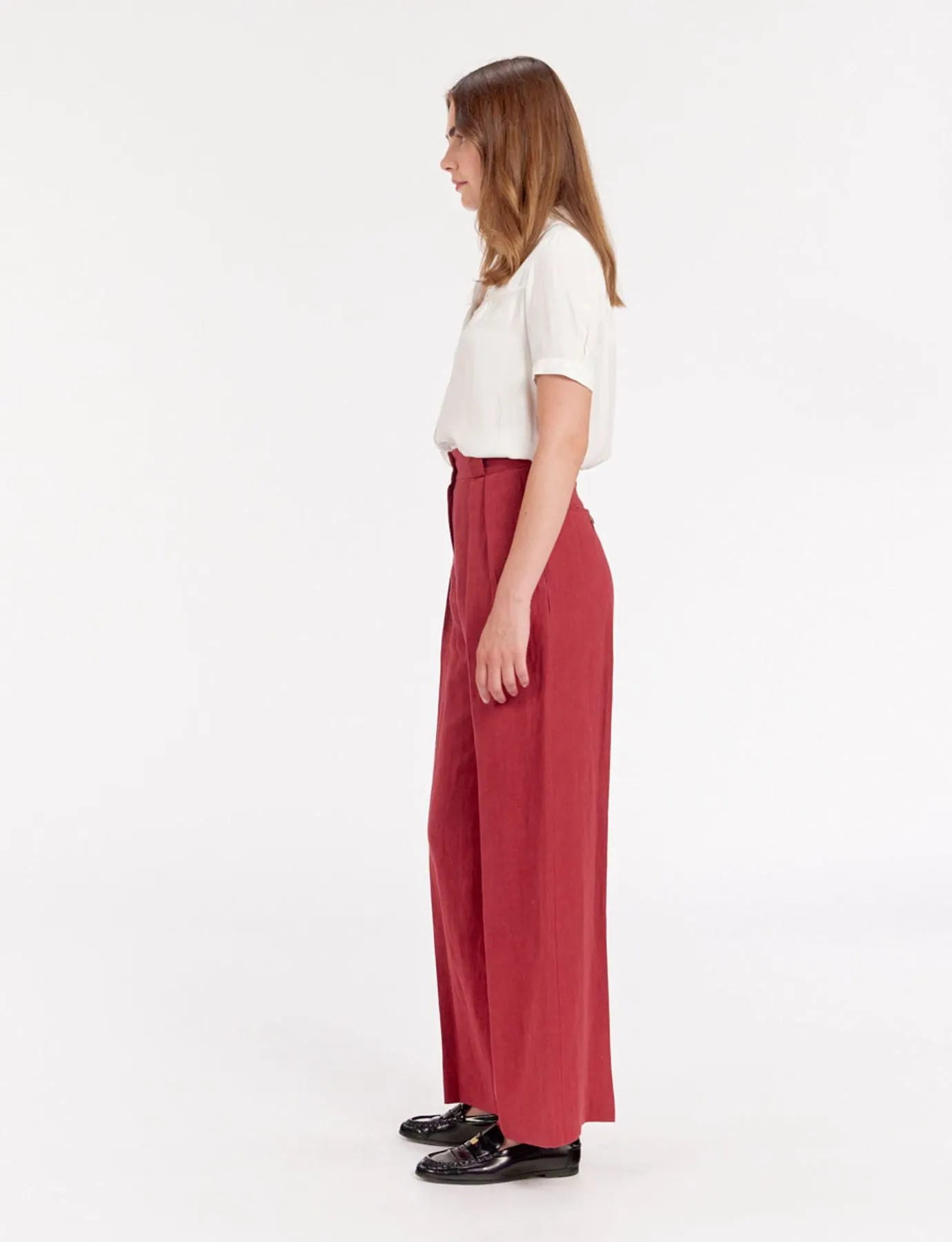 Pantalon Marlène en lin framboise