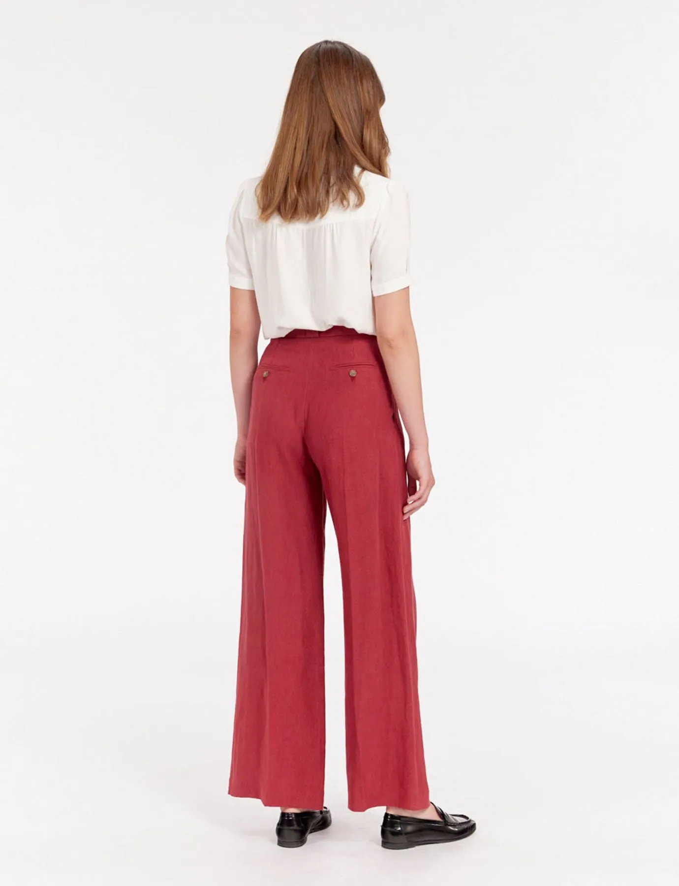 Pantalon Marlène en lin framboise