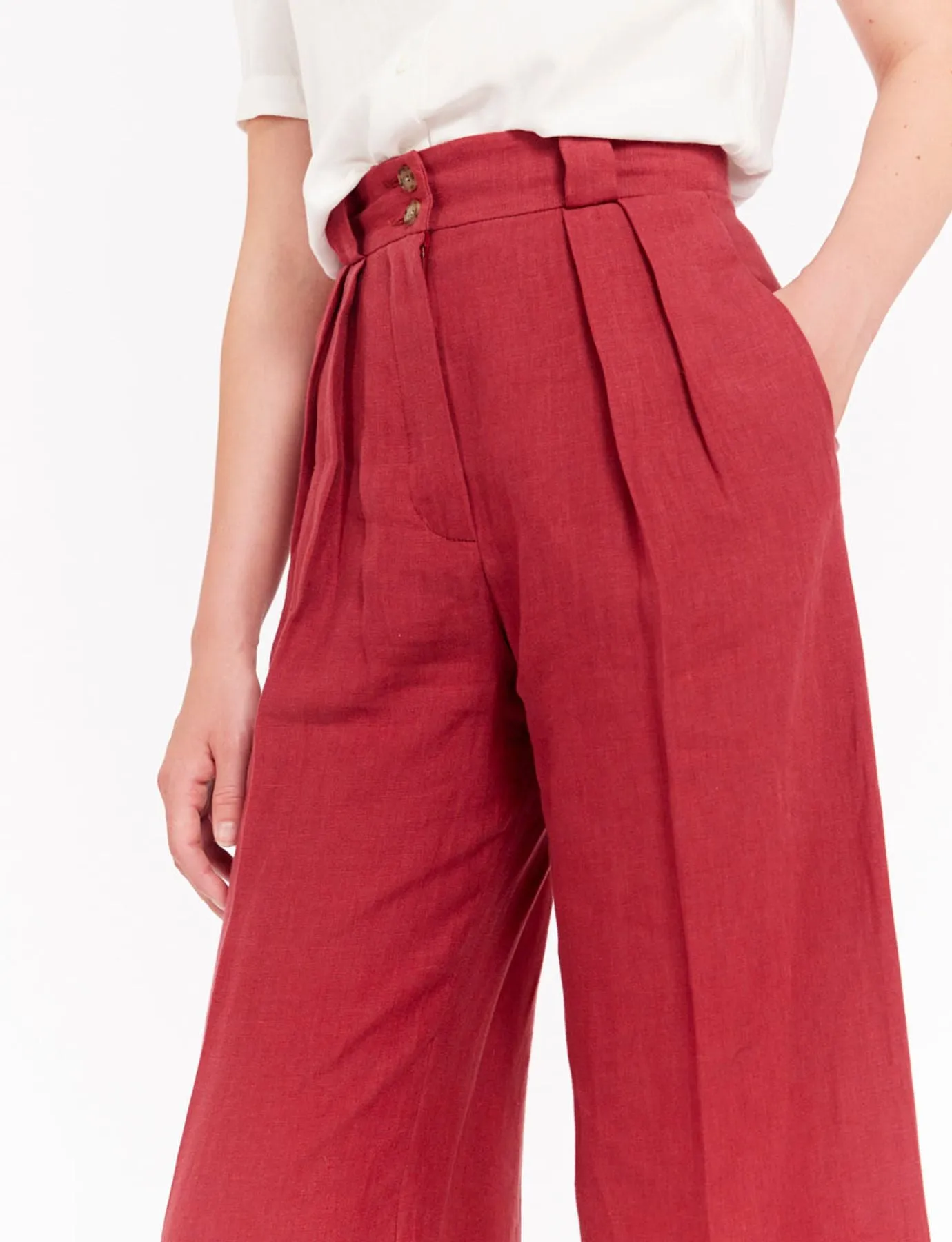 Pantalon Marlène en lin framboise