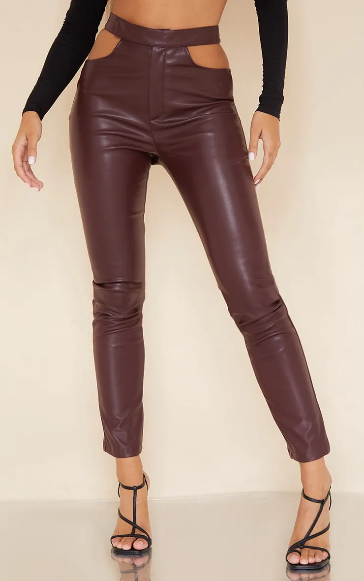 Pantalon skinny  marron chocolat foncé découpé