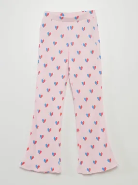 Pantalon évasé à imprimé cœurs - Rose