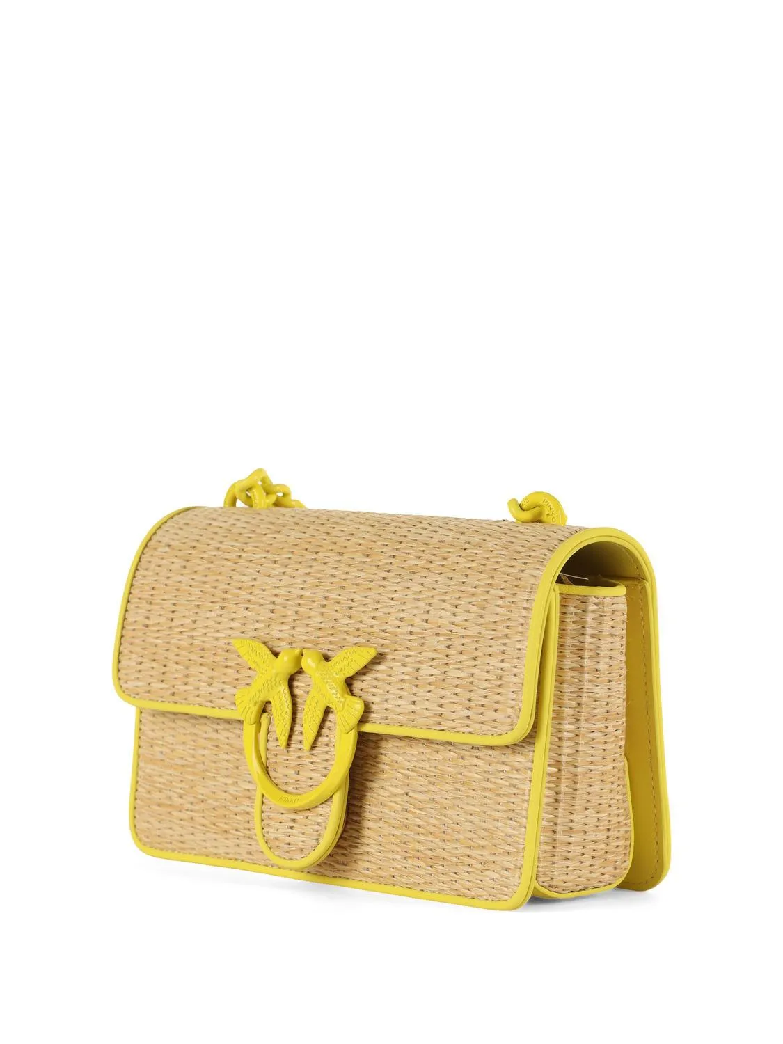 Pinko Love One Mini Light Sac Bandoulière En Raphia Couleur Naturelle/Bloc Jaune - Achetez À Prix Outlet!