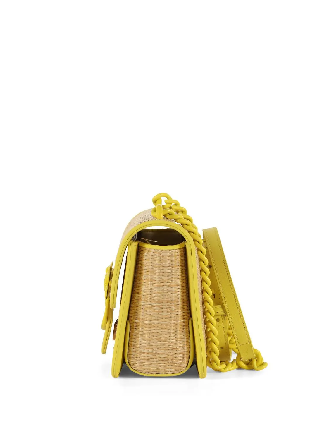 Pinko Love One Mini Light Sac Bandoulière En Raphia Couleur Naturelle/Bloc Jaune - Achetez À Prix Outlet!