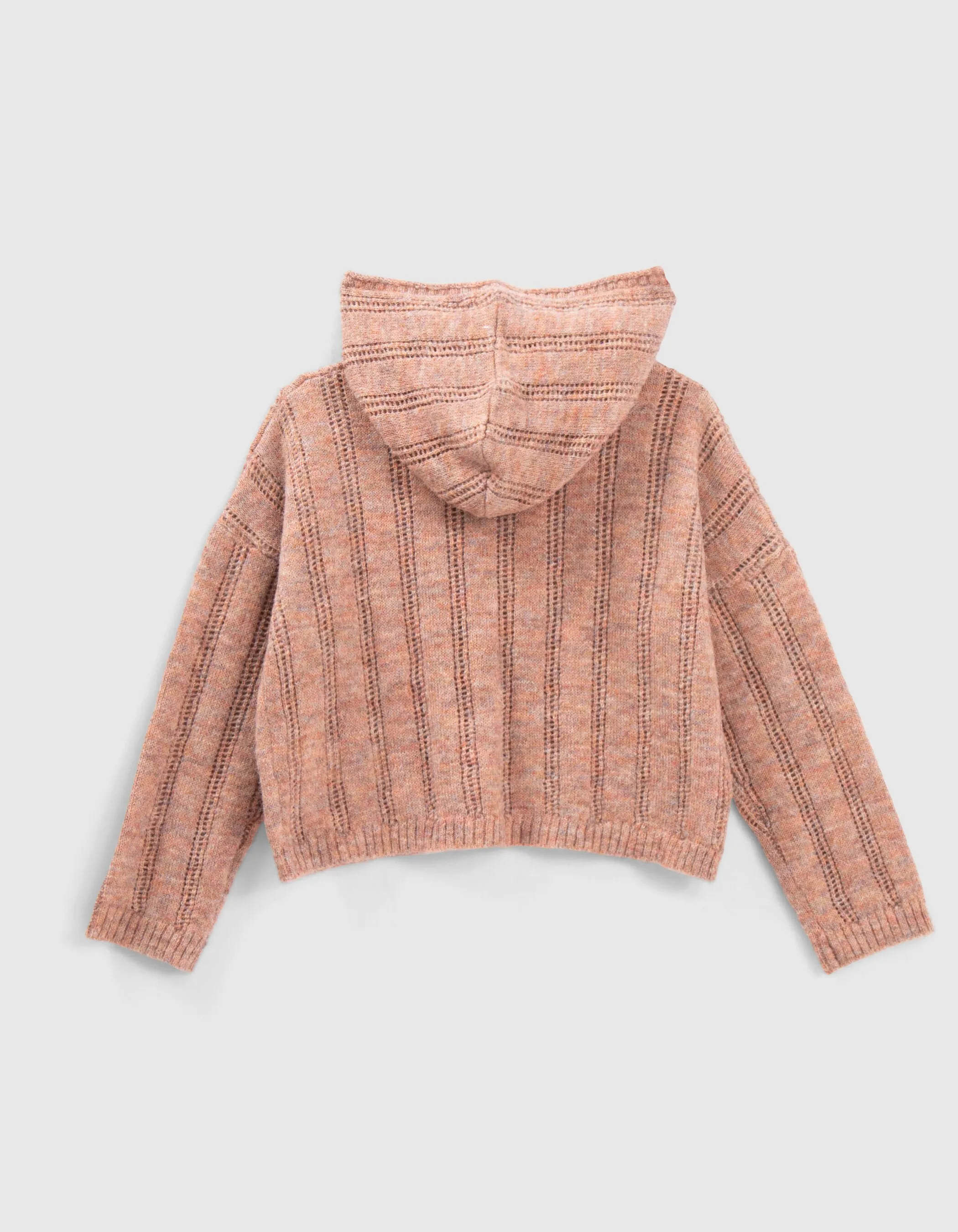 Pull bois de rose tricot ajouré à capuche fille