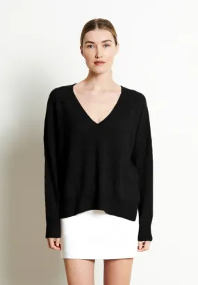 Pull col V cachemire noir femme - RIA 3