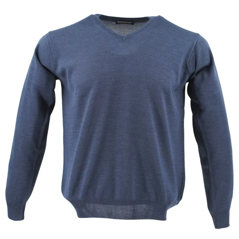 pull col V en laine fine bleu denim MONTE CARLO 4021mc