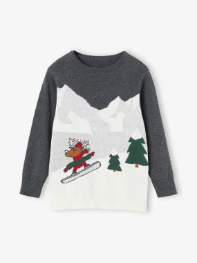 Pull de Noël motif paysage ludique garçon anthracite - Vertbaudet