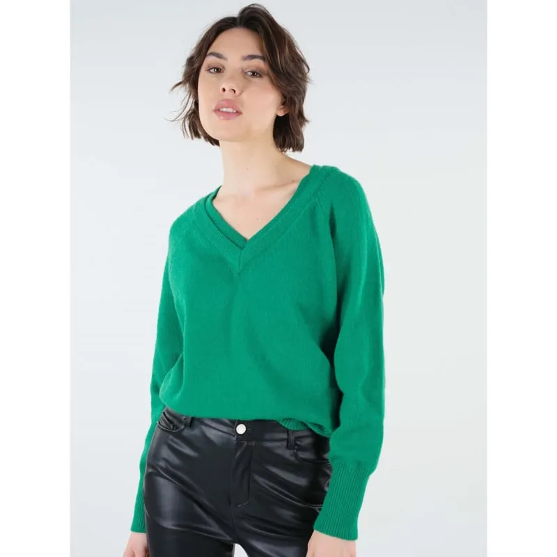 Pull double col v berilde vert femme - Deeluxe | wimod