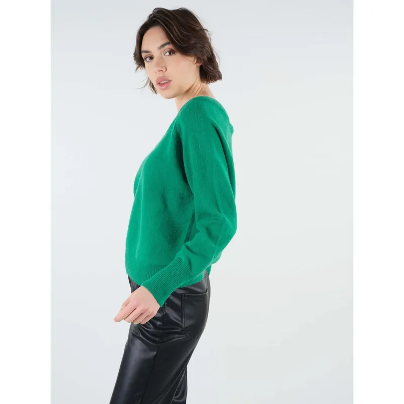 Pull double col v berilde vert femme - Deeluxe | wimod