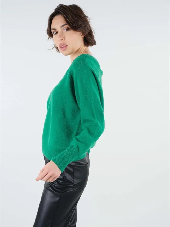 Pull double col v berilde vert femme - Deeluxe | wimod