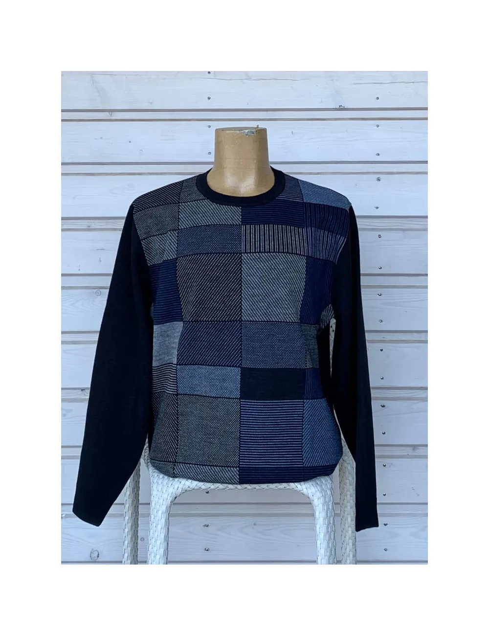 Pull en laine 30% Mérinos Marine