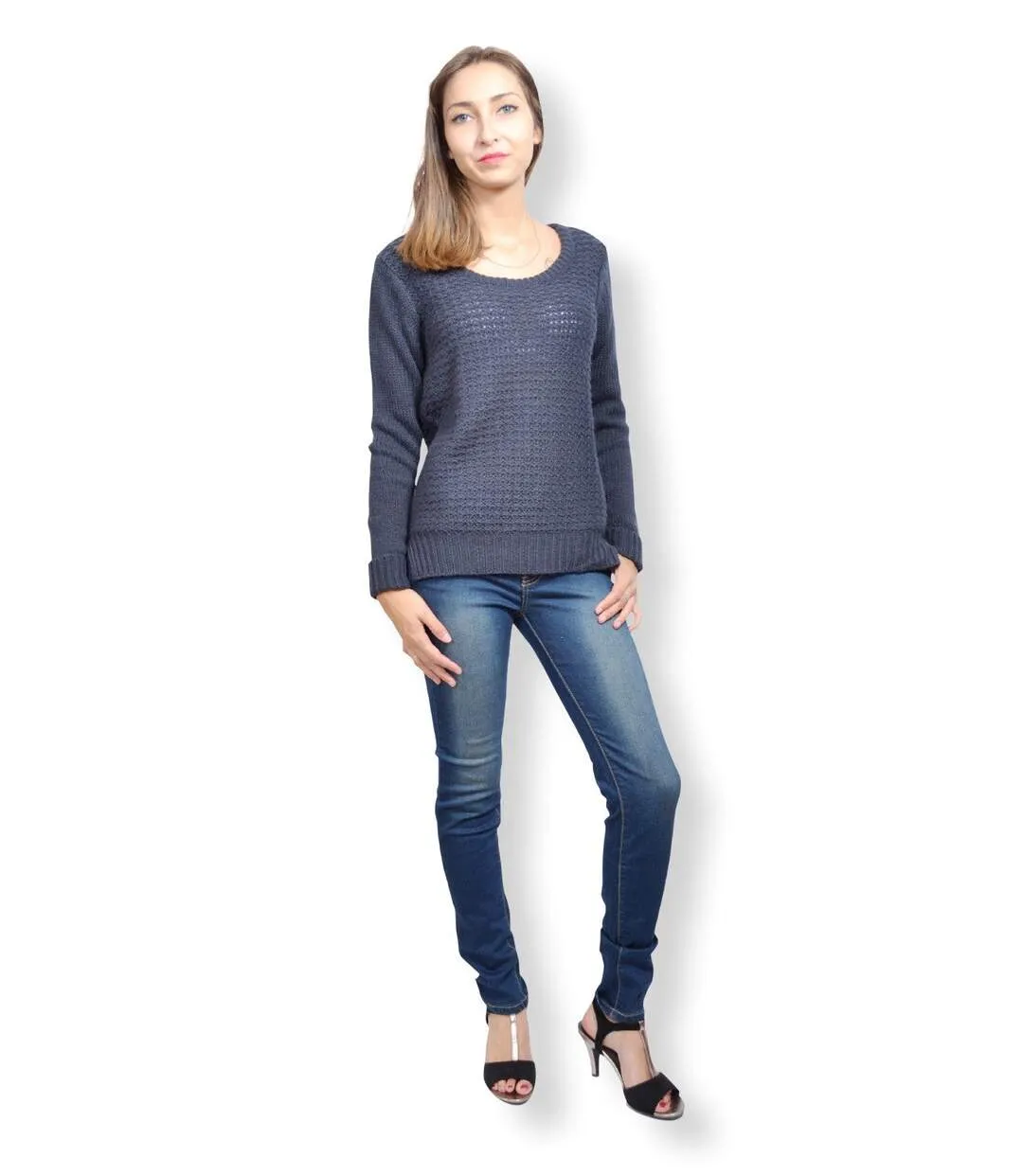 Pull femme manches longues - Couleur bleu marine - Col rond