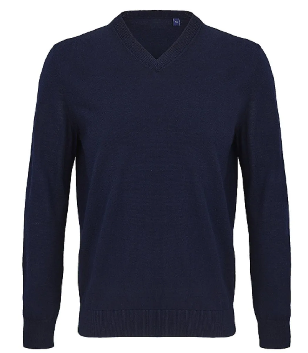 Pull laine merinos col V - Homme - 03987 - bleu nuit 