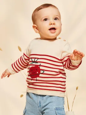 Pull marinière vanille et rouge en tricot tomate