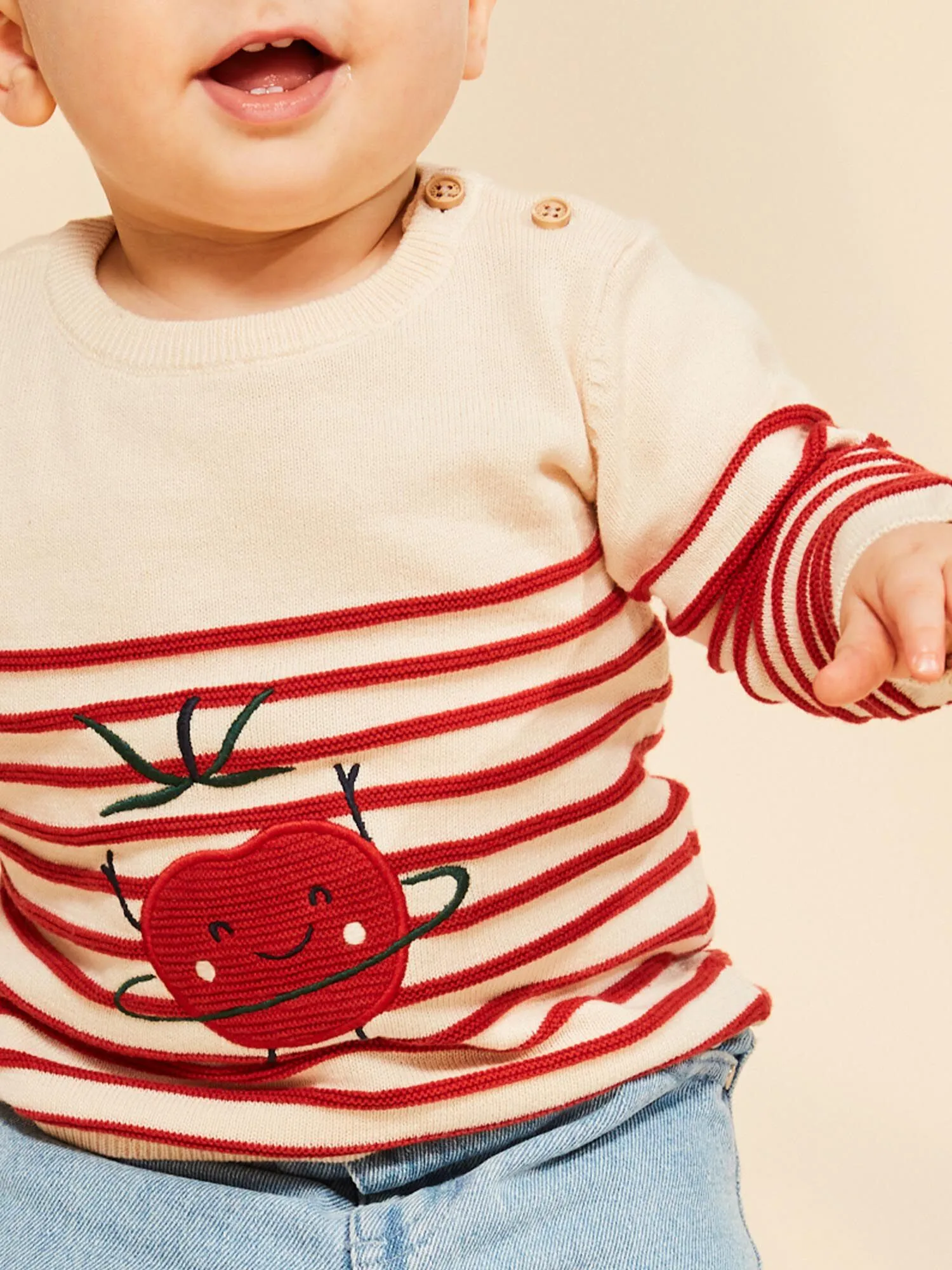 Pull marinière vanille et rouge en tricot tomate