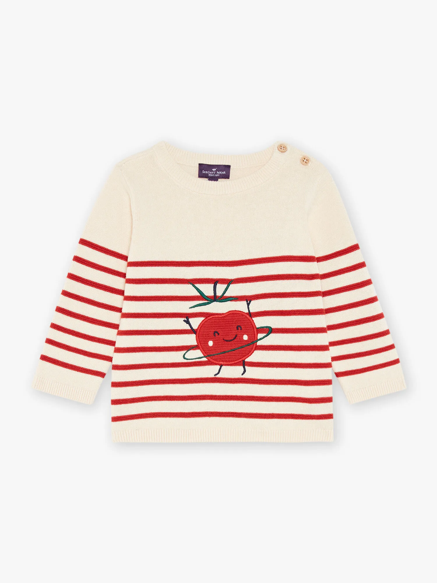 Pull marinière vanille et rouge en tricot tomate