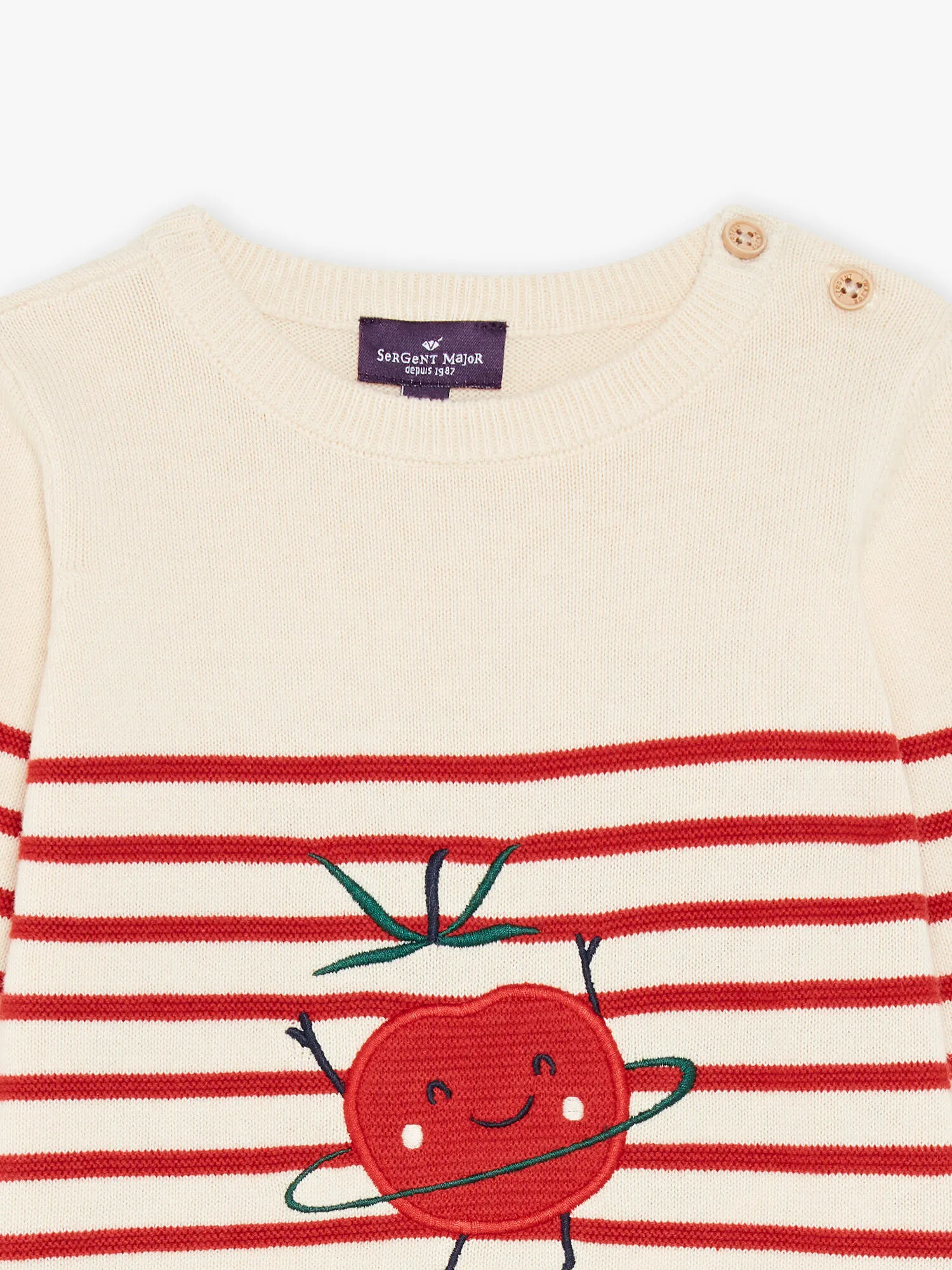 Pull marinière vanille et rouge en tricot tomate