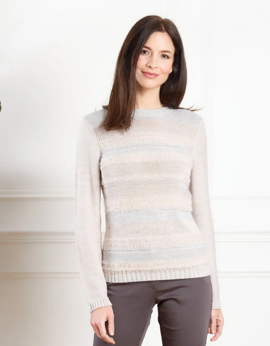 Pull rose gris col rond - Pulls