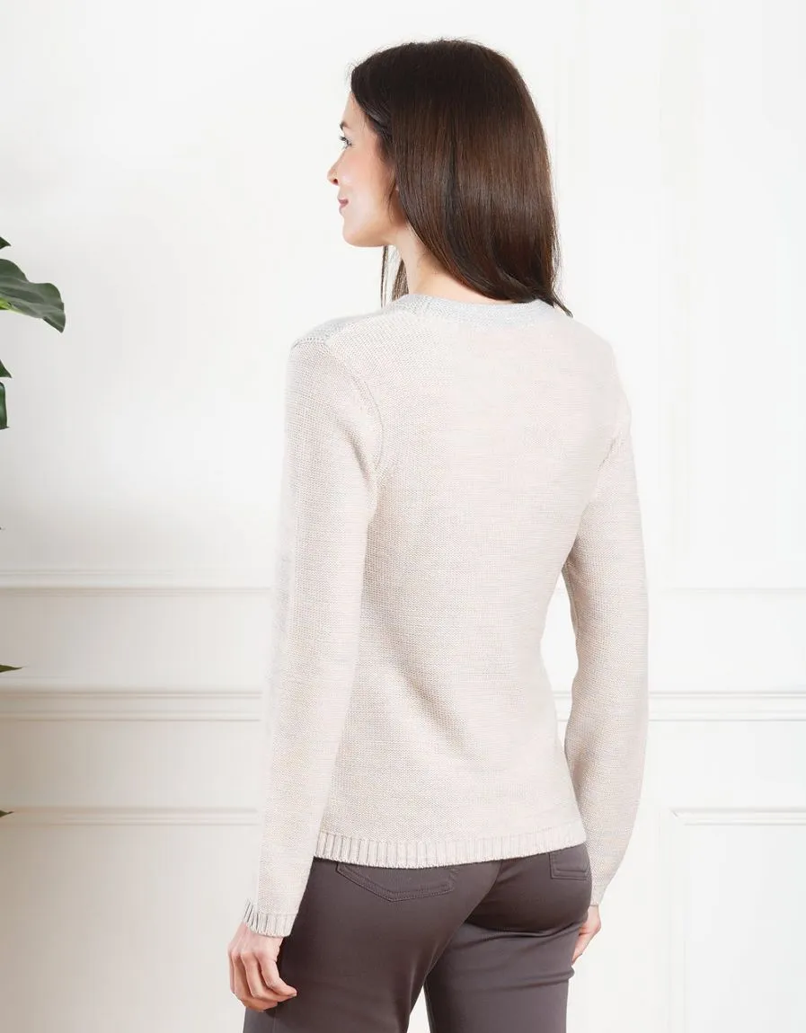 Pull rose gris col rond - Pulls