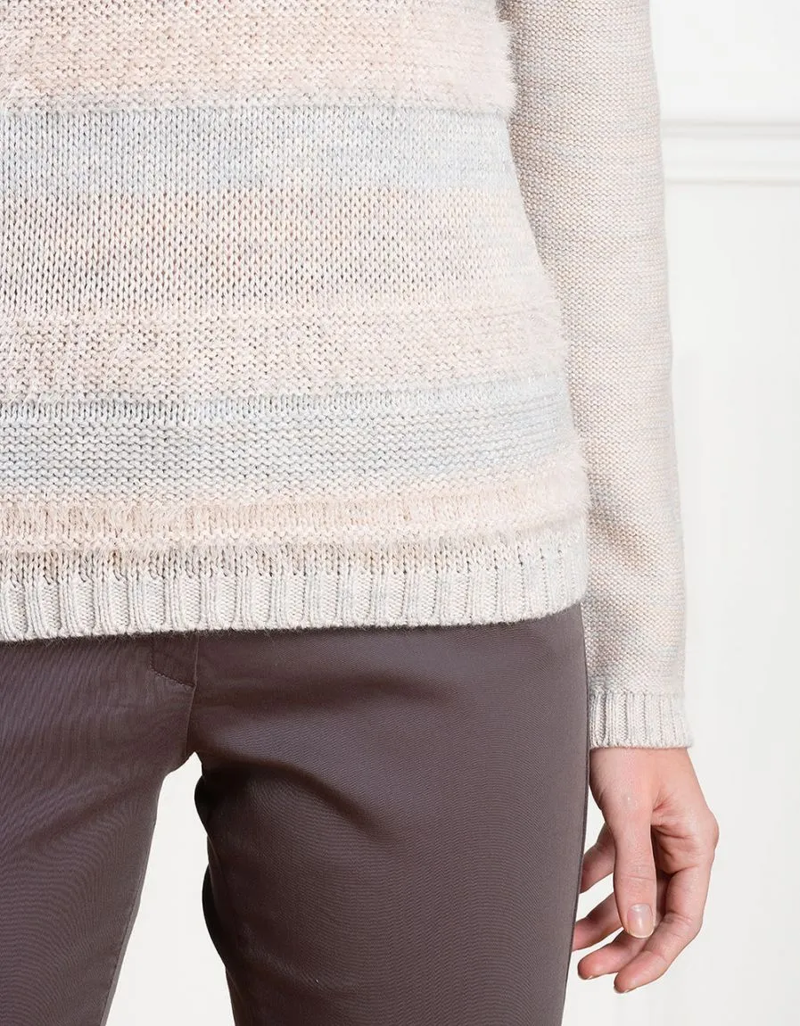 Pull rose gris col rond - Pulls