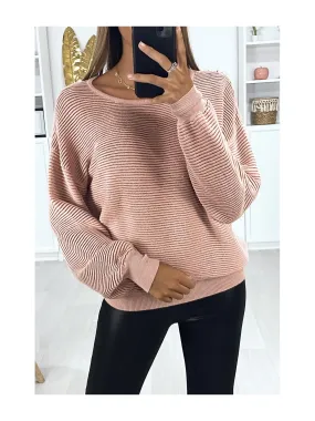 Pull rose très doux et extensible avec noeud au dos